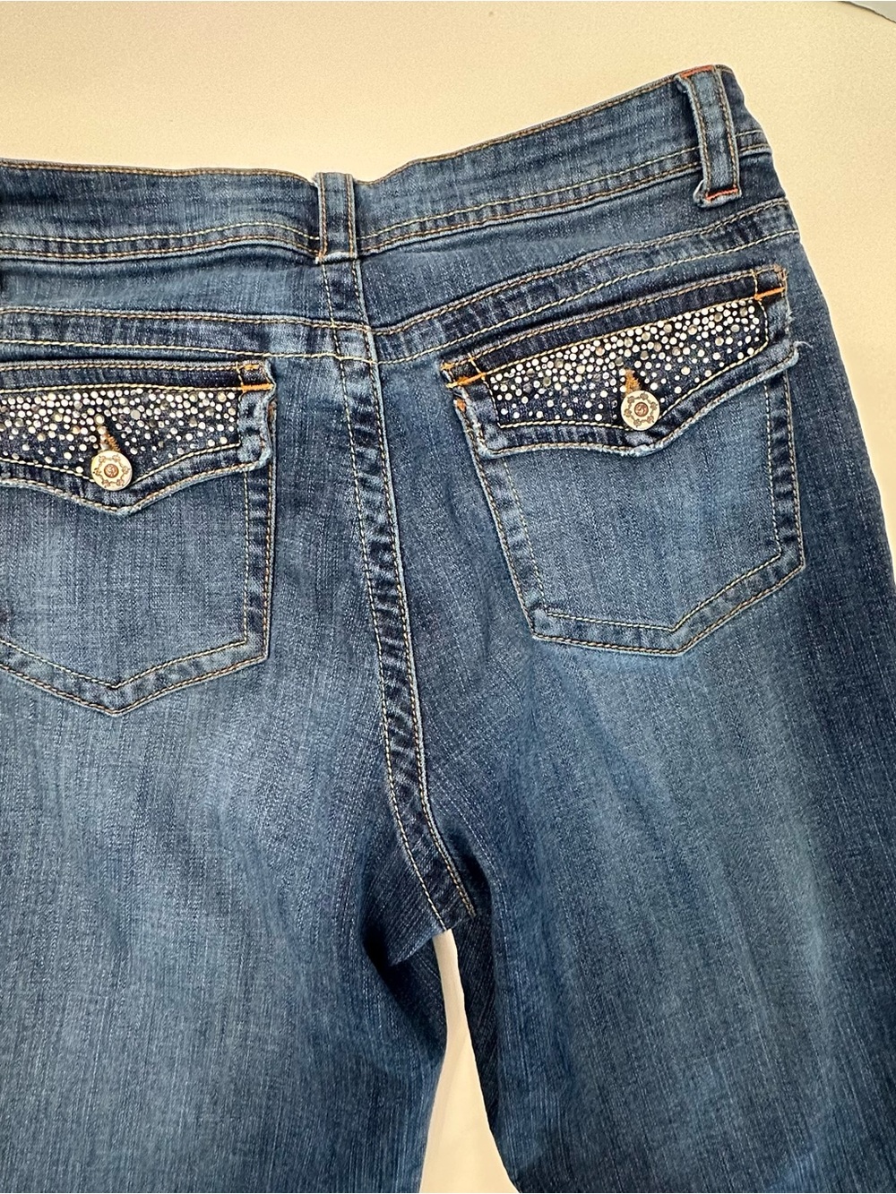 Women’s Dark Blue Embellished Pocket Jeans x3 size 10 1 pair capri, boot cut - Picture 15 of 16